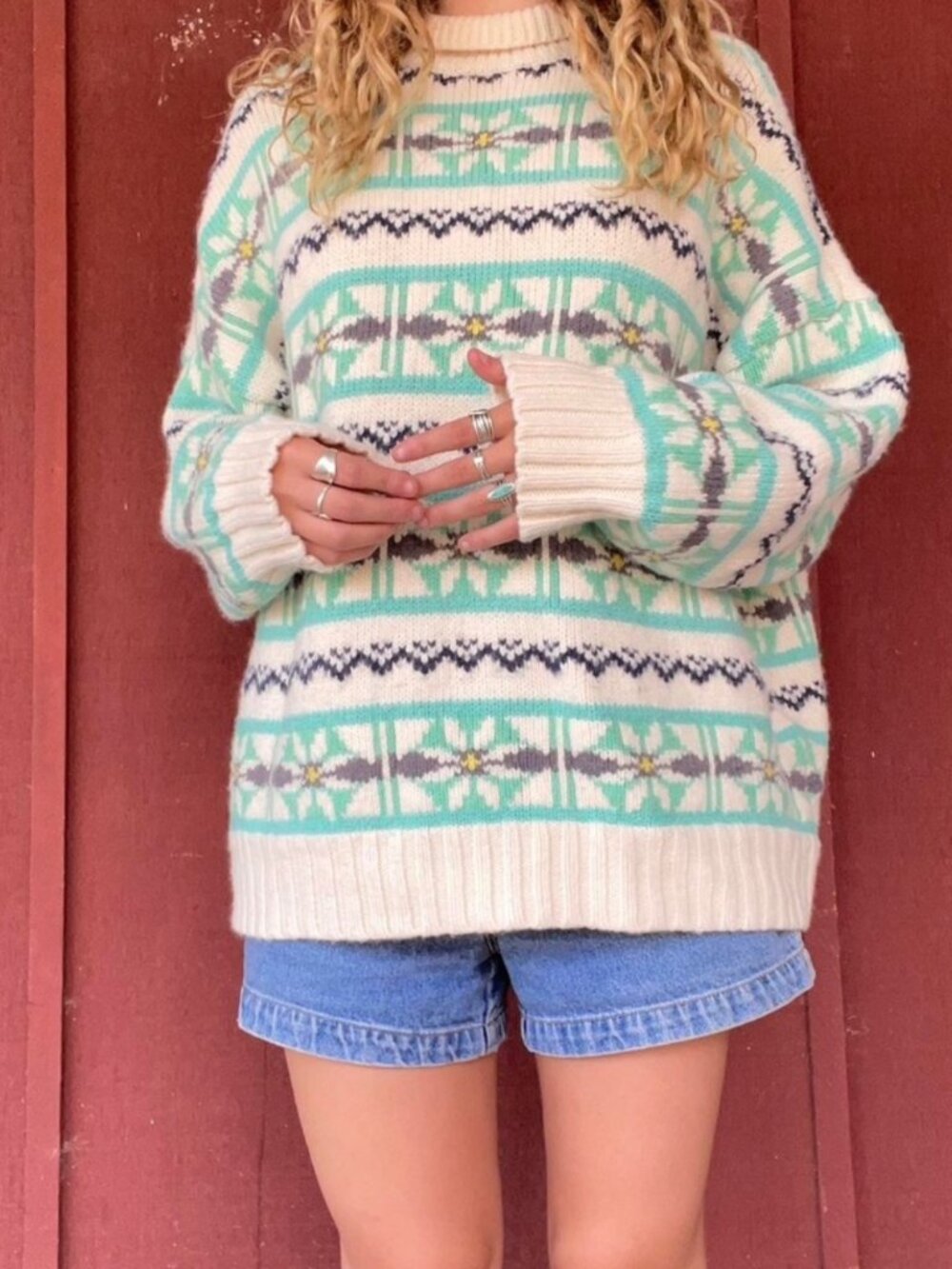 American Eagle AE Oversized Fair Isle Mock Neck Sweater Size XS
